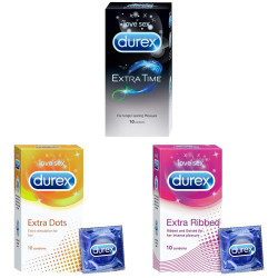 Durex Honeymoon Combo (Extra Dots 10s, Extra Ribbed 10s, Extra Time 10s) - COMBO OF 3