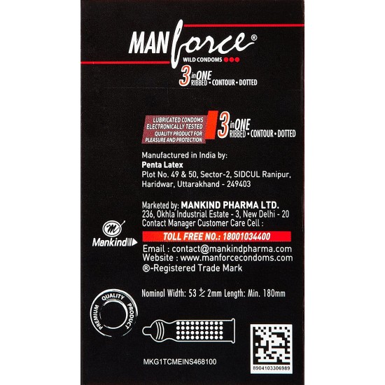 ManForce Wild Condoms -Strawberry Flavored 3in1 (Ribbed, Contoured & Dotted) -10 Piece in a Pack - Pack of 2