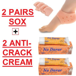 Half Heel Socks | Anti Crack Silicon Gel Heel And Foot Protector | Moisturizing Socks for Foot Care, Pain Relief And Heel Cracks | For Men And Women (Free Size)- 2 Pairs + NO DARAR Heel Repair Cream (2 Pc) - COMBO OF 4 (2+2)