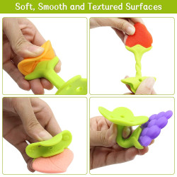 Baby Fresh Fruit Vegetable Food Nipple Nibbler + Baby Soft Attractive Silicone Teether | BPA Free Set for Babies/Toddlers/Infants (Multi-Designs)