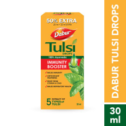 Dabur Tulsi Drops - 1 Piece (Big Size)- ( 20+10 free= 30ml in each) | Concentrated Extract Of 5 Rare Tulsi For Natural Immunity Boosting & Cough And Cold Relief | Good For Liver, Heart, Skin & Joints Pain | Shri Shree Tulsi 51 Ayurvedic Products