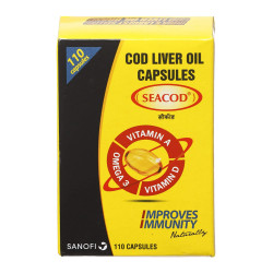 Sanofi SeaCod Cod Liver Fish Oil Capsules - Pack of 110 Capsules | With Vitamin A, Vitamin D and Omega 3 - for Immunity Booster, Weekness, Muscle Strength, Brain Development, Joints Pain | Sanofy Sanofy Sea Cod- PACK OF 2