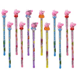 Peppa Pig Push Pencils Designer Lead Bullet Pencils Birthday Gift Return Gifts for Kids Silicone Unicorn Head Mechanical Pencils for Children Student Stationery - Pack of 12
