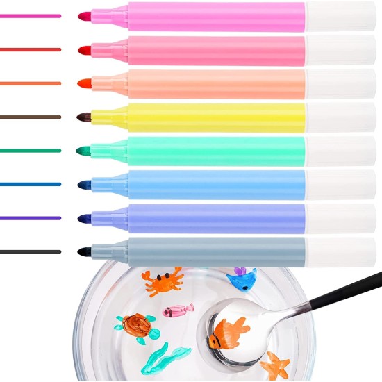 Water Floating Pen 8 Colors Doodle Pen Children's Colorful Marker Pen Magical Water Painting Pen Easy -to-Wipe Dry Erase Whiteboared Pen Doodle, Water Writing Mat Pen Doodle Pen - Pack of 1