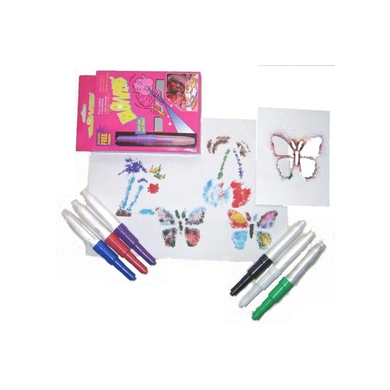 Magic Blow Pens Set of 6 Pc Colour Spray Magic Blowpen Set with Sketch Pens at One End and Blow Pens Suitable for Students, Kids and Craft Lovers