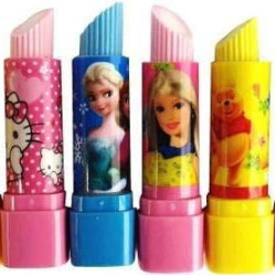 Cute Printed Lipstick Style Eraser | Girl's and Boys Non-Toxic Erasers for Kids | School | Stationary | for Birthday Return Gift for Kids Set of 4