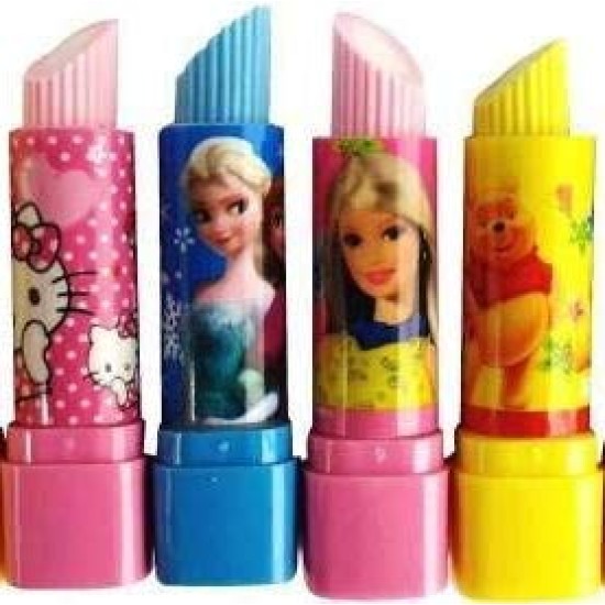 Cute Printed Lipstick Style Eraser | Girl's and Boys Non-Toxic Erasers for Kids | School | Stationary | for Birthday Return Gift for Kids Set of 4