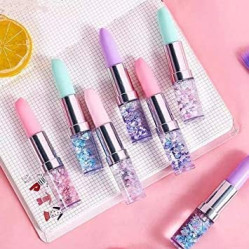 Lipstick Shape Ink Gel Pen with Glitter/Sparkle for Gift Stationery Children Supplies Birthday Return Gifts for Kids Set of 4