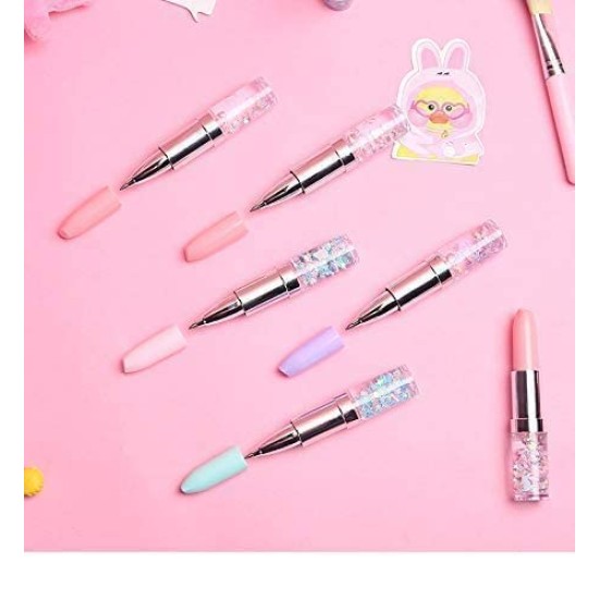 Lipstick Shape Ink Gel Pen with Glitter/Sparkle for Gift Stationery Children Supplies Birthday Return Gifts for Kids Set of 4