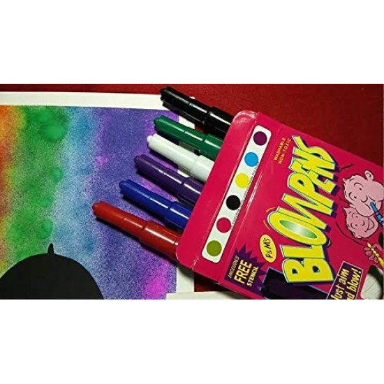 Magic Blow Pens Set of 6 Pc Colour Spray Magic Blowpen Set with Sketch Pens at One End and Blow Pens Suitable for Students, Kids and Craft Lovers