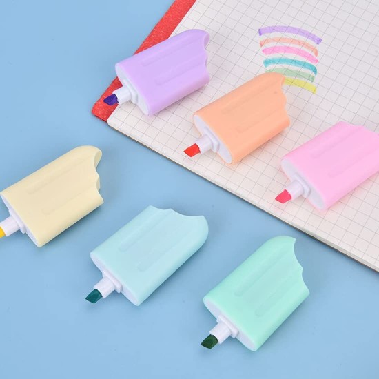 Quirky Pastel Ice Cream Stick Popsicle Shape Highlighters | Pastel Shades | Chisel Tip Fine Grip Marker Pen | For Stationery Hoarders & Kids | Party Return Gifts For Girls - Set Of 6 Quirky Pastel Ice Cream Stick Popsicle Shape Highlighters | Pastel Shades | Chisel Tip Fine Grip Marker Pen | For Stationery Hoarders & Kids | Party Return Gifts For Girls - Set Of 6