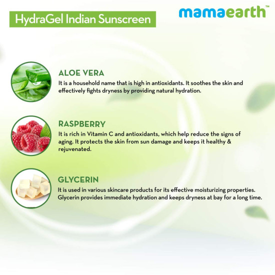 Mamaearth Hydragel Indian Sunscreen Spf 50, With Aloe Vera & Raspberry, For Sun Protection - 50G