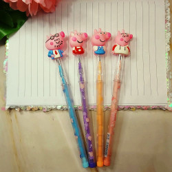 Peppa Pig Push Pencils Designer Lead Bullet Pencils Birthday Gift Return Gifts for Kids Silicone Unicorn Head Mechanical Pencils for Children Student Stationery - Pack of 4