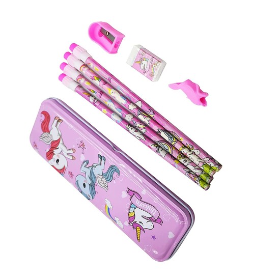 Unicorn Stationery Set | 1 PENCIL GRIP + 1 PENCIL CASE + 4 PENCIL + 1 ERASER and 1 SHARPNER