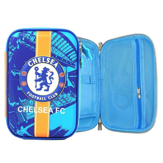 Chelsea FC Theme 3D Big Pencil Case School Stationery Large Capacity Pouch Multi Pocket Hard Pouch for Kids Football Club Geometry Box Birthday Gift Return Gift Pouch for Football Lover Kids