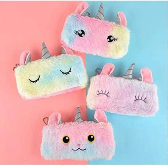 Unicorn Lock Diary for Girl Unicorn Fur Pouch with Water Glitter pens, Unicorn Pencil, and Lollipop Eraser Stationery Set for Girls - 5 Pieces Set