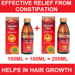 Dabur Erand Tail Pure Cold Pressed Castor Oil Provides Effective Relief From Constipation & Helps in Hair Growth - 100 Ml | Erand Tel / Erund Oil- PACK OF 2