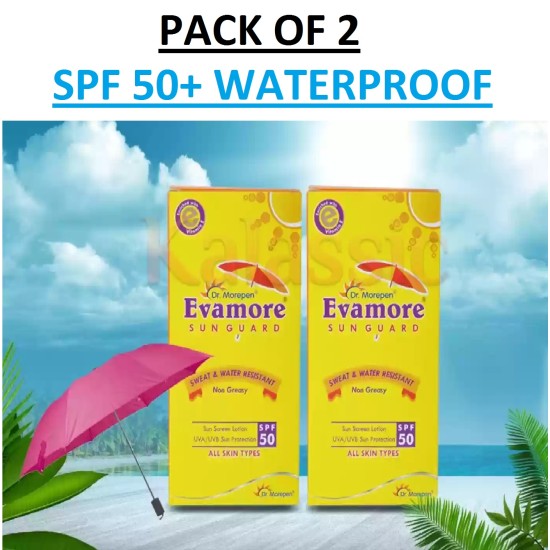Evamore Sun Guard Sun Screen Lotion Enriched With Vitamin E 100ml | Sweat & Water Resistant | Non Greasy - Pack of 2