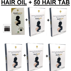 KeshGold Ayurvedic Hair Oil 120 ml | For Hair Fall Control and Hair Growth With Oiling Comb + Kesh Gold 50 Tablets with Biotin, Amino Acid, Vitamins and Natural Extracts Formula for Healthy Hair | Combo of 1+5 | King for Hair Care