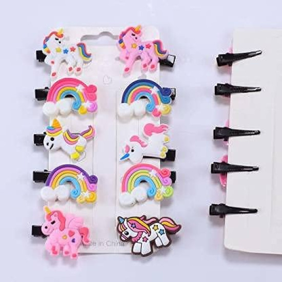 Unicorn Hairpin with Alligator/Clips for Baby Girl's/Unicorn Rainbow Clip/Soft Clip/Hair Clips Pins/Hair Accessories for Girls, Multicolour (Pack of 10)