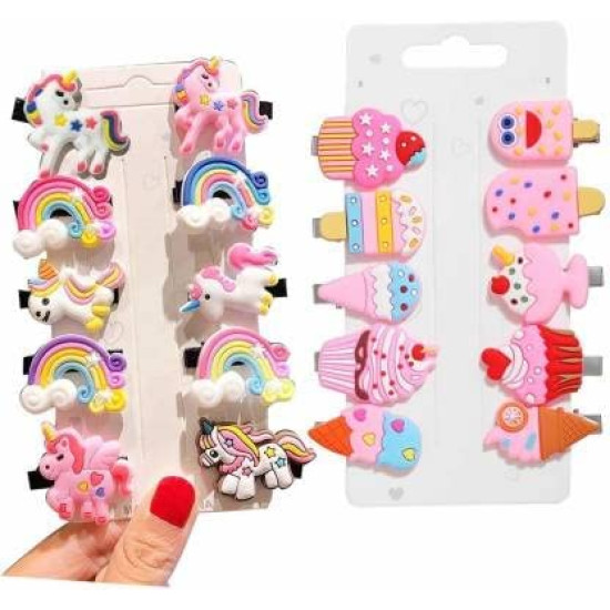 Unicorn Hairpin with Alligator/Clips for Baby Girl's/Unicorn Rainbow Clip/Soft Clip/Hair Clips Pins/Hair Accessories for Girls, Multicolour (Pack of 10)