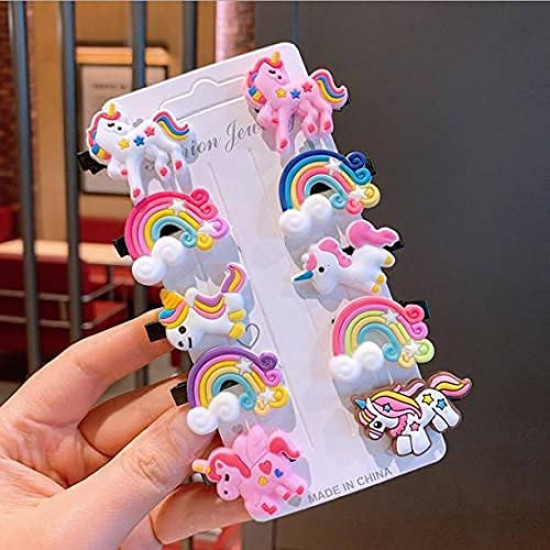 Unicorn Hairpin with Alligator/Clips for Baby Girl's/Unicorn Rainbow Clip/Soft Clip/Hair Clips Pins/Hair Accessories for Girls, Multicolour (Pack of 10)