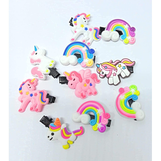 Unicorn Hairpin with Alligator/Clips for Baby Girl's/Unicorn Rainbow Clip/Soft Clip/Hair Clips Pins/Hair Accessories for Girls, Multicolour (Pack of 10)