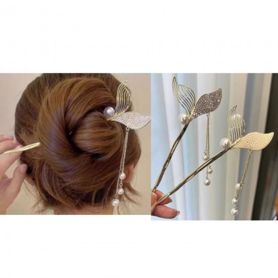 2-Pc Mermaid Tail Vintage Chinese Style Hairpins Hair Stick Women Metal Glaze Hair Fork Hair Chopsticks For Woman And Girls