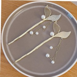 2-Pc Mermaid Tail Vintage Chinese Style Hairpins Hair Stick Women Metal Glaze Hair Fork Hair Chopsticks For Woman And Girls