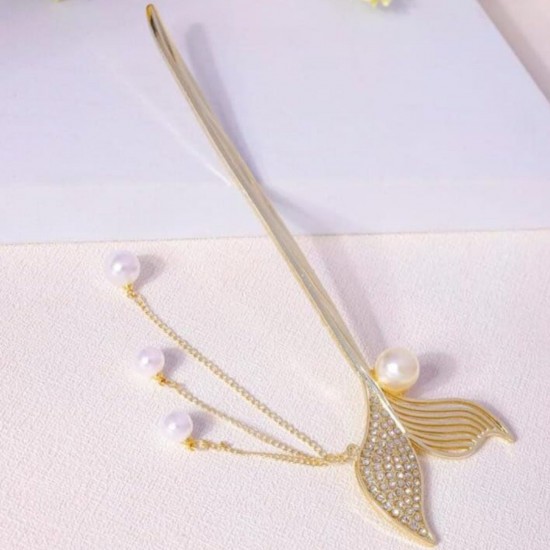 2-Pc Mermaid Tail Vintage Chinese Style Hairpins Hair Stick Women Metal Glaze Hair Fork Hair Chopsticks For Woman And Girls