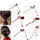 2-Pc RANDOM Rose Flower Hair stick Chinese Style Flocked Flowers Hair Sticks Metal Leaves Pearl Tassel Hairpin Pendant Hair Accessories for Women Girls