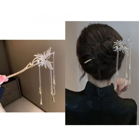 1-Pc Butterfly Chinese Style Retro Tassel Hairpin,Vintage Simple Hair Fork Alloy Butterfly Pearl Girls Gifts Hair Design Tools Flower Girl Hairpin For Women And Girls