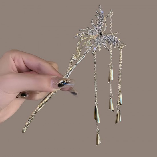 1-Pc Butterfly Chinese Style Retro Tassel Hairpin,Vintage Simple Hair Fork Alloy Butterfly Pearl Girls Gifts Hair Design Tools Flower Girl Hairpin For Women And Girls