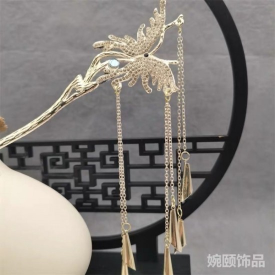 1-Pc Butterfly Chinese Style Retro Tassel Hairpin,Vintage Simple Hair Fork Alloy Butterfly Pearl Girls Gifts Hair Design Tools Flower Girl Hairpin For Women And Girls