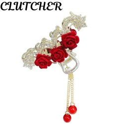 Rose with Faux Pearl Tassels Hair Claw Clips Alloy Elegant Hair Accessory for Women, High-End Grip Back-Head Hairpin Shinning High Ponytail Hair Jaw Clip For Women And Girl