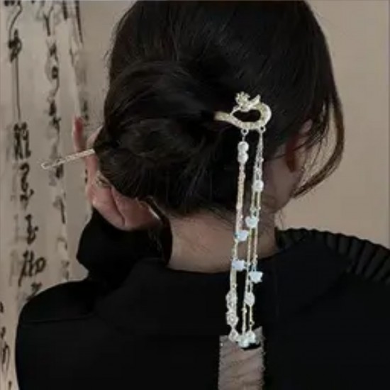 2-Pc Random Hair Chopsticks, Peacock Hair Stick for Buns, Pearl Tassel Chain Hair Chopsticks Elegant Hair Pins Stick Fashion Chopsticks Hair Accessories For Women And Girls