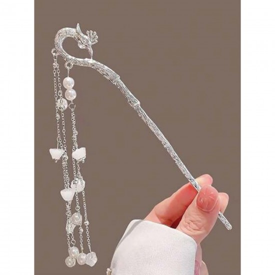 2-Pc Random Hair Chopsticks, Peacock Hair Stick for Buns, Pearl Tassel Chain Hair Chopsticks Elegant Hair Pins Stick Fashion Chopsticks Hair Accessories For Women And Girls