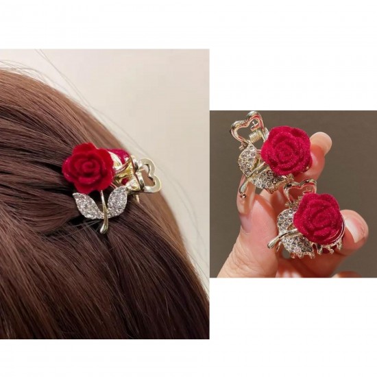 2-Pc Mini Rose Flower Claw Clip, Flower Clutcher Hair, Half Updos Hair Accessories Claw Clips for Most Discoveries and Hair For Women & Girls