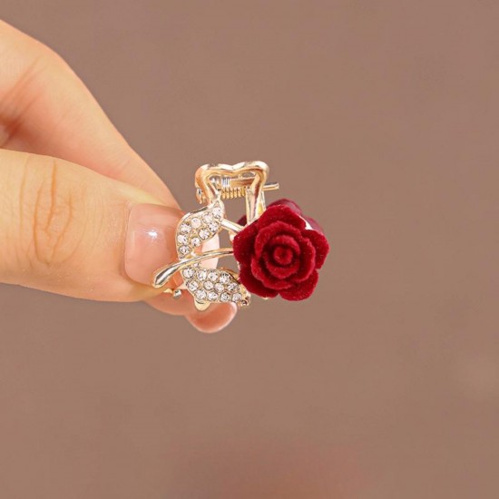 2-Pc Mini Rose Flower Claw Clip, Flower Clutcher Hair, Half Updos Hair Accessories Claw Clips for Most Discoveries and Hair For Women & Girls