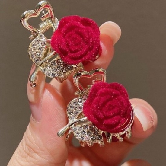 2-Pc Mini Rose Flower Claw Clip, Flower Clutcher Hair, Half Updos Hair Accessories Claw Clips for Most Discoveries and Hair For Women & Girls