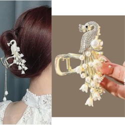 Rhinestone Peacock Metal Hair Claw Clip Pearl Claw Clip Ponytail Shark Clip Juda Jaw Bunn Barrette Hair Accessories For Women And Girls MAYIR CLIP/ JADAI CLIP/ JATTU CLIP/ HEIR CLAW
