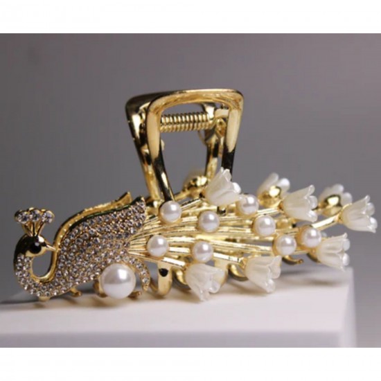 Rhinestone Peacock Metal Hair Claw Clip Pearl Claw Clip Ponytail Shark Clip Juda Jaw Bunn Barrette Hair Accessories For Women And Girls MAYIR CLIP/ JADAI CLIP/ JATTU CLIP/ HEIR CLAW