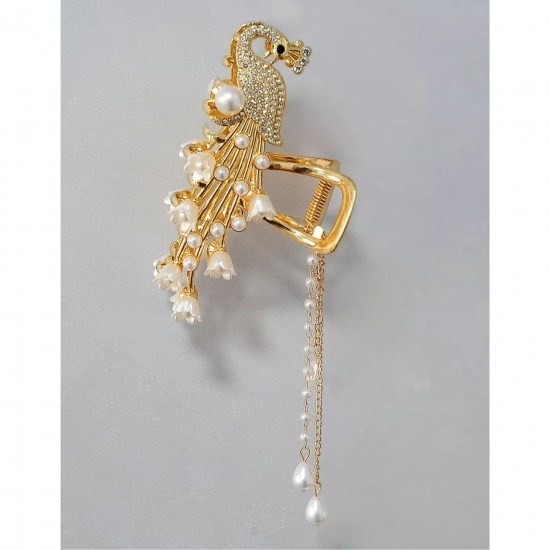 Rhinestone Peacock Metal Hair Claw Clip Pearl Claw Clip Ponytail Shark Clip Juda Jaw Bunn Barrette Hair Accessories For Women And Girls MAYIR CLIP/ JADAI CLIP/ JATTU CLIP/ HEIR CLAW