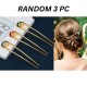 3-PC Random Colour Leaf shaped design with diamond inlays any hairstyle | Hair U Stick Prong Chopstick | KONDAI KUCHI/ KOPPU PIN/ TURUBU PIN/ KOONTHAL KUCHI