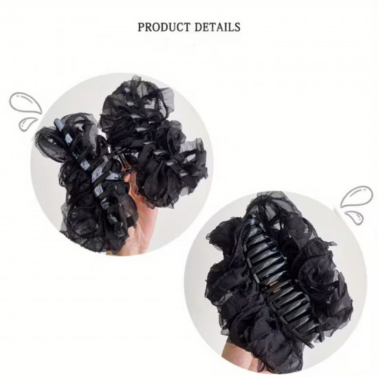 1-Pc RANDOM Bow Hair Claw Clips for PVC Clip Thick Hair Organza Bow Clips Lace Flower Bow Clip Large Claw Clips French Barrettes Aesthetic Hair Accessories for Women Girls
