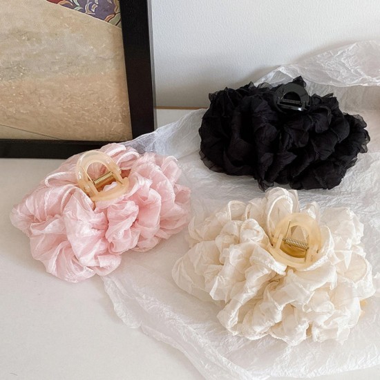 1-Pc RANDOM Bow Hair Claw Clips for PVC Clip Thick Hair Organza Bow Clips Lace Flower Bow Clip Large Claw Clips French Barrettes Aesthetic Hair Accessories for Women Girls