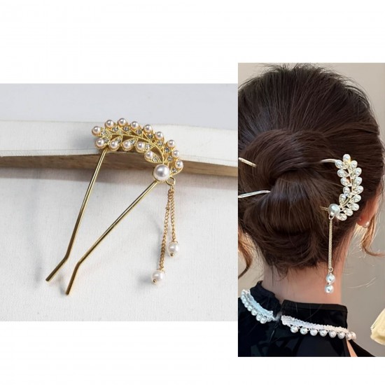 1-Pc Pearl Tassel Hairpin Wedding Hairpin, Hair Sticks,Hair Fork, Orchid Tassel KONDAI KUCHI/ KOPPU PIN/ TURUBU PIN/ KOONTHAL KUCHI/ MUDI KUCHI/ KHOPA KATA