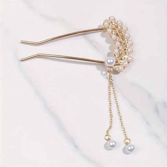 1-Pc Pearl Tassel Hairpin Wedding Hairpin, Hair Sticks,Hair Fork, Orchid Tassel KONDAI KUCHI/ KOPPU PIN/ TURUBU PIN/ KOONTHAL KUCHI/ MUDI KUCHI/ KHOPA KATA