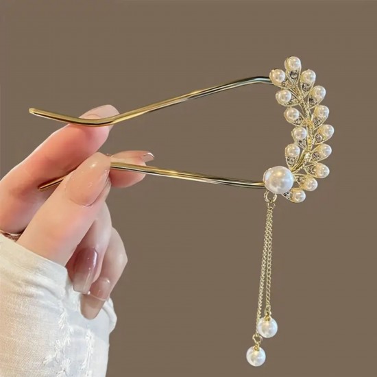 1-Pc Pearl Tassel Hairpin Wedding Hairpin, Hair Sticks,Hair Fork, Orchid Tassel KONDAI KUCHI/ KOPPU PIN/ TURUBU PIN/ KOONTHAL KUCHI/ MUDI KUCHI/ KHOPA KATA