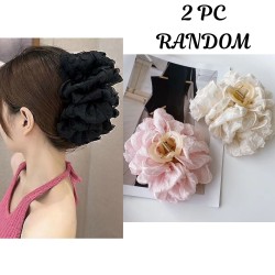 2-Pc RANDOM Large Chiffon Claw,Clip Hair Bow Large Size Clutcher Bow Hair Claw Clips for PVC Clip Thick Hair Organza Bow Clips Lace Flower Bow Clip Large Claw Clips French Barrettes Aesthetic Hair Accessories for Women Girls
